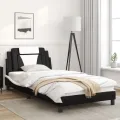 Cadre de lit avec lumières LED noir blanc 100x200 cm similicuir