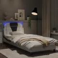 Cadre de lit avec lumières LED blanc noir 90x190 cm similicuir