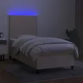 cadre de lit et matelas et LED Crème 100x200cm Tissu