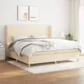 cadre de lit avec matelas Crème 200x200 cm Tissu