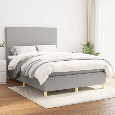 cadre de lit avec matelas Gris clair 140x190cm Tissu
