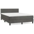 cadre de lit et matelas Gris foncé 140x190cm Velours