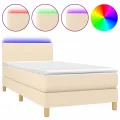 cadre de lit avec matelas LED Crème 90x200 cm Tissu