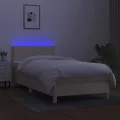 cadre de lit avec matelas LED Crème 90x200 cm Tissu