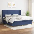 cadre de lit avec matelas Bleu 200x200 cm Tissu