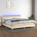 cadre de lit et matelas et LED Crème 200x200cm Tissu