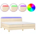cadre de lit et matelas et LED Crème 200x200cm Tissu