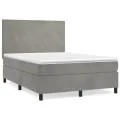 cadre de lit et matelas Gris clair 140x190cm Velours
