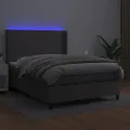 cadre de lit matelas LED Gris 140x200 cm Similicuir