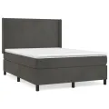 cadre de lit et matelas Gris foncé 140x200cm Velours
