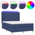 cadre de lit matelas et LED Bleu 140x200 cm Tissu
