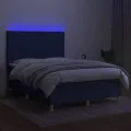 cadre de lit et matelas et LED Bleu 140x200 cm Tissu