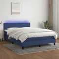 cadre de lit avec matelas LED Bleu 140x190 cm Tissu