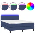 cadre de lit avec matelas LED Bleu 140x190 cm Tissu