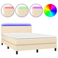 cadre de lit avec matelas LED Crème 140x200 cm Tissu