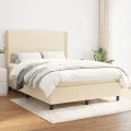 cadre de lit avec matelas Crème 140x200 cm Tissu