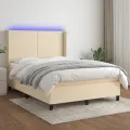 cadre de lit matelas et LED Crème 140x200 cm Tissu