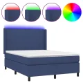 cadre de lit matelas et LED Bleu 140x190 cm Tissu