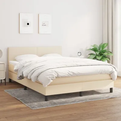 cadre de lit avec matelas Crème 140x190 cm Tissu