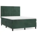 cadre de lit et matelas Vert foncé 140x200cm Velours