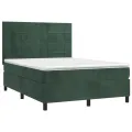 cadre de lit et matelas Vert foncé 140x200cm Velours