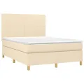 cadre de lit avec matelas Crème 140x190 cm Tissu