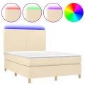 cadre de lit et matelas et LED Crème 140x190cm Tissu
