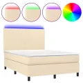 cadre de lit et matelas et LED Crème 140x190cm Tissu