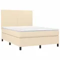 cadre de lit et matelas et LED Crème 140x190cm Tissu