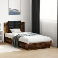 Cadre de lit tête de lit et lumières LED chêne fumé 90x190 cm