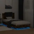 Cadre de lit tête de lit et lumières LED chêne fumé 90x190 cm