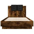 Cadre de lit tête de lit et lumières LED chêne fumé 90x190 cm