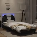 Cadre de lit avec lumières LED noir blanc 90x200 cm similicuir