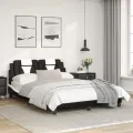 Cadre de lit avec lumières LED noir blanc 120x200 cm similicuir