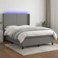 cadre de lit matelas LED Gris foncé 140x200 cm Tissu