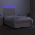cadre de lit et matelas et LED Crème 120x200cm Tissu