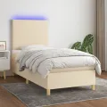 cadre de lit et matelas et LED Crème 100x200cm Tissu