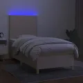 cadre de lit et matelas et LED Crème 100x200cm Tissu