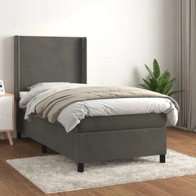 cadre de lit et matelas Gris foncé 80x200 cm Velours
