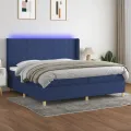 cadre de lit et matelas et LED Bleu 200x200 cm Tissu
