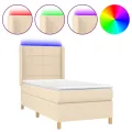 cadre de lit matelas et LED Crème 90x190 cm Tissu