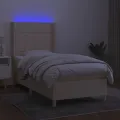 cadre de lit matelas et LED Crème 90x190 cm Tissu