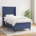 cadre de lit avec matelas Bleu 100x200 cm Tissu