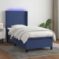 cadre de lit matelas et LED Bleu 100x200 cm Tissu