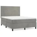 cadre de lit et matelas Gris clair 140x200cm Velours