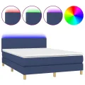 cadre de lit avec matelas LED Bleu 140x190 cm Tissu