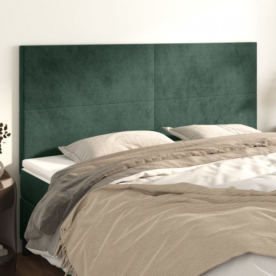 Têtes de lit 4 pcs Vert foncé 100x5x78/88 cm Velours