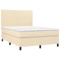 cadre de lit avec matelas Crème 140x190 cm Tissu