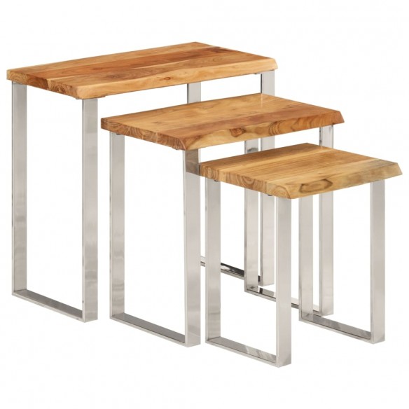 Tables gigognes 3 pcs avec bord vivant bois massif d'acacia