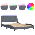 Cadre de lit avec lumières LED gris foncé 140x190 cm velours